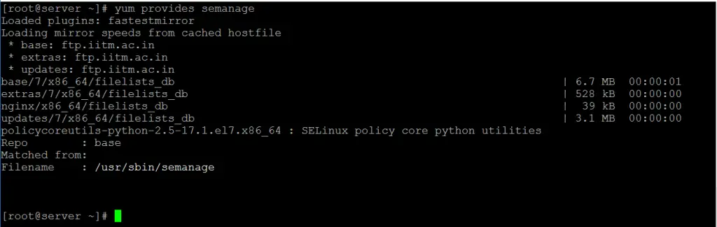 semanage command not found in CentOS 7 - Finding Package Name