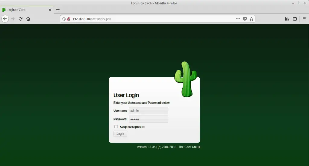 Install Cacti on Ubuntu 16.04 - Cacti First Time Login