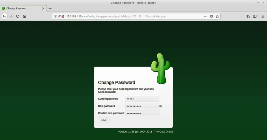 Install Cacti on Ubuntu 16.04 - Cacti Password Change