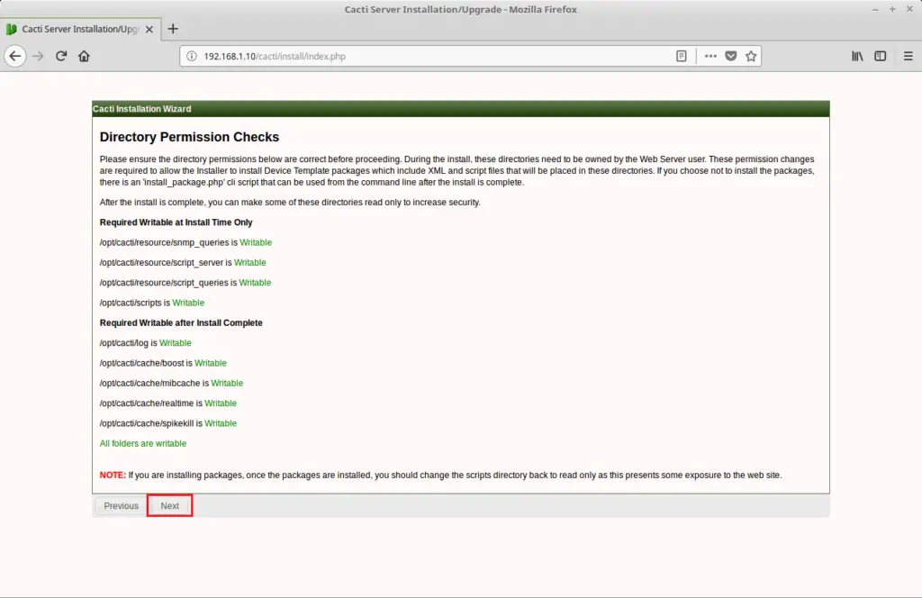 Install Cacti on Ubuntu 16.04 - Directory Permission Checks