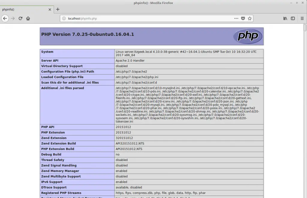 Install LAMP stack on Ubuntu 16.04 - PHP Information