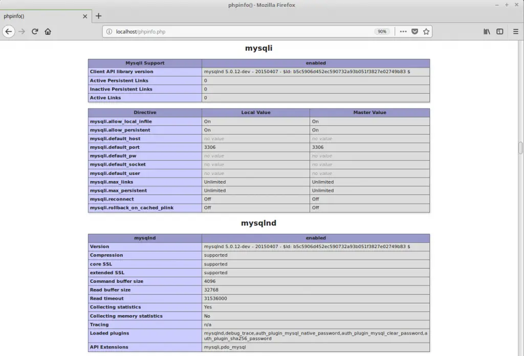 Install LAMP stack on Ubuntu 16.04 - PHP MySQL Information