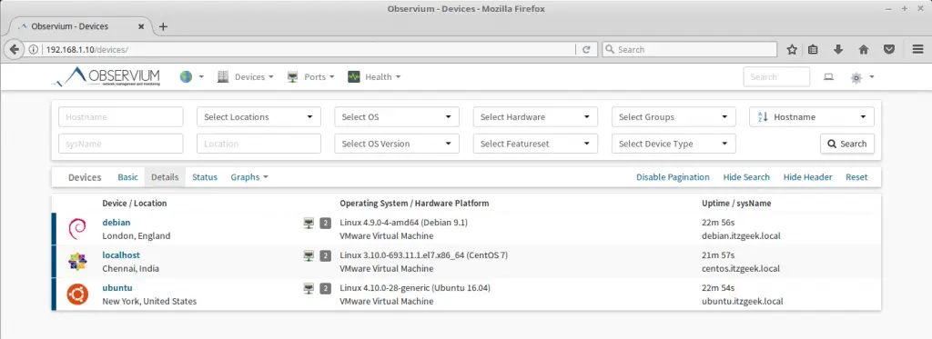 Monitor Linux Machines with Observium - All Devices