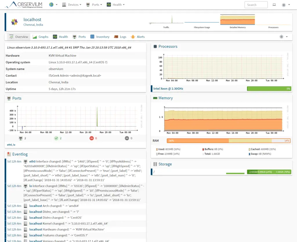 Monitor Linux Machines with Observium - Device Information