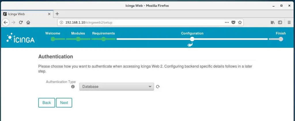 Setup Icinga Web 2 on CentOS 7 - Authentication Type