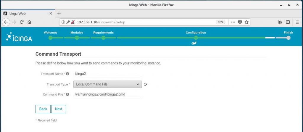 Setup Icinga Web 2 on CentOS 7 - Icinga Command File Transport