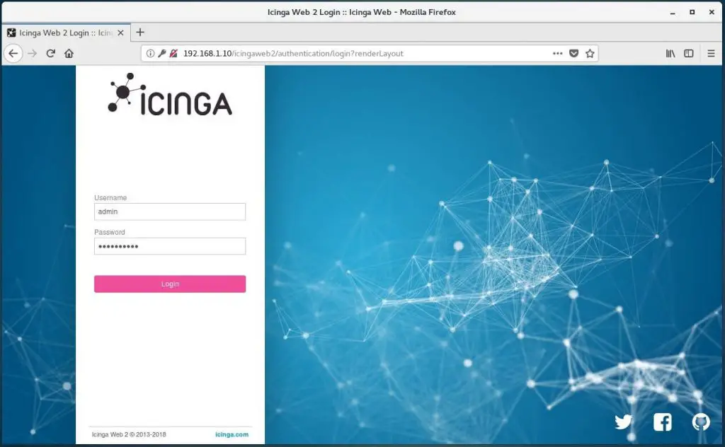 Setup Icinga Web 2 on CentOS 7 - Icinga Web 2 Login Screen