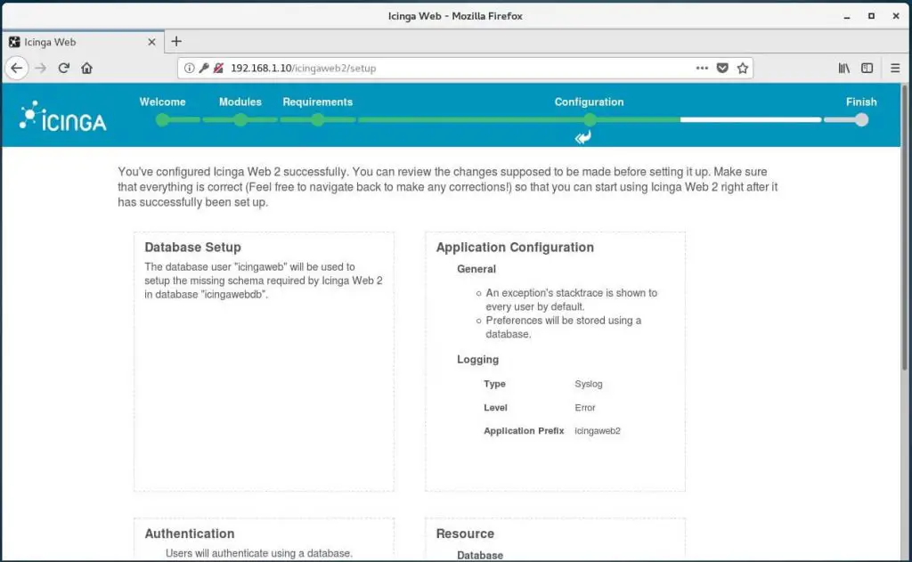 Setup Icinga Web 2 on CentOS 7 - Review Icinga Web 2 Settings