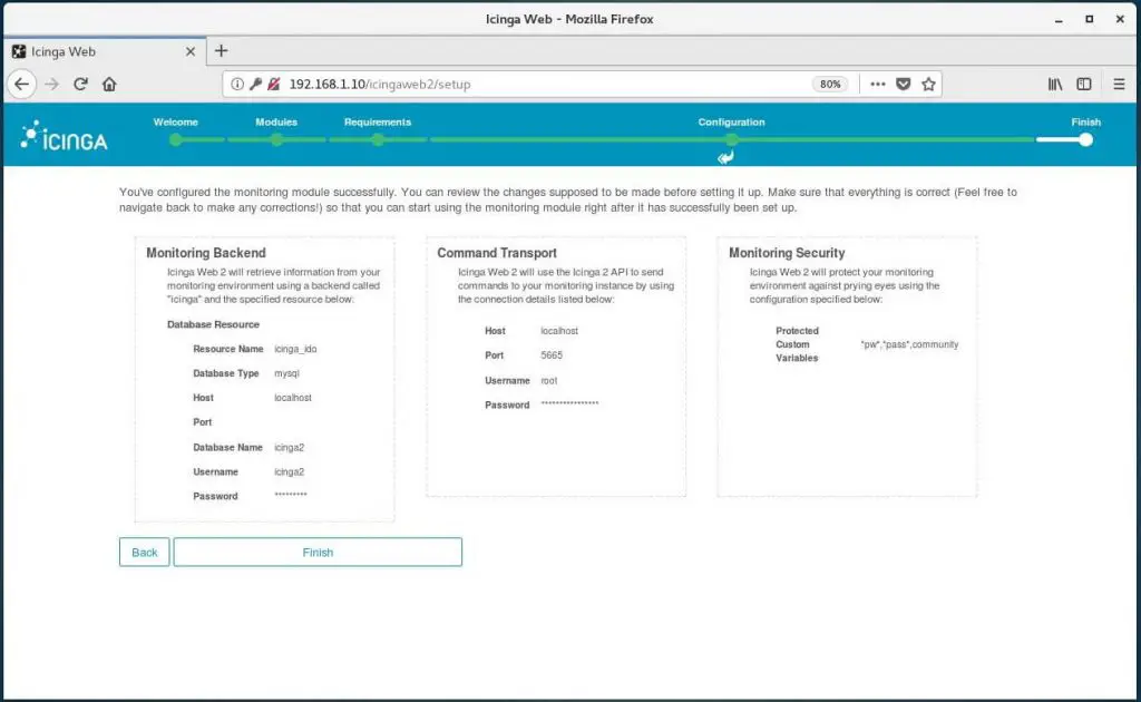 Setup Icinga Web 2 on CentOS 7 - Review Monitoring Module Settings