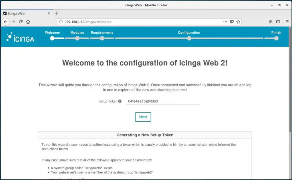 Setup Icinga Web 2 on CentOS 7 – Enter Security Token