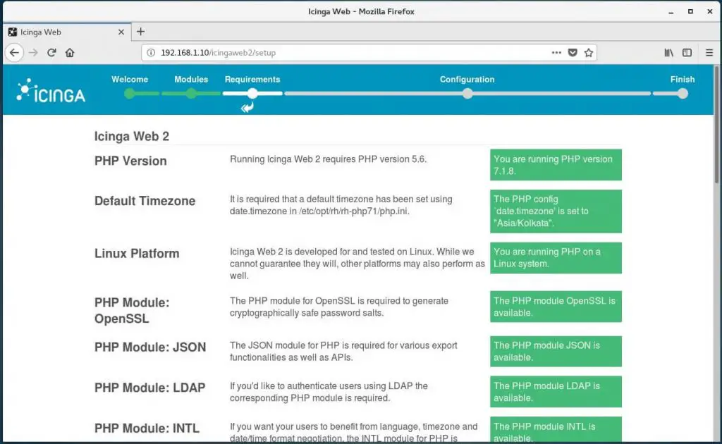 Setup Icinga Web 2 on CentOS 7 – PHP Extensions Status