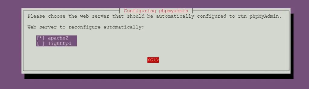 Install phpMyAdmin on Ubuntu 16.04 - Select Web Server