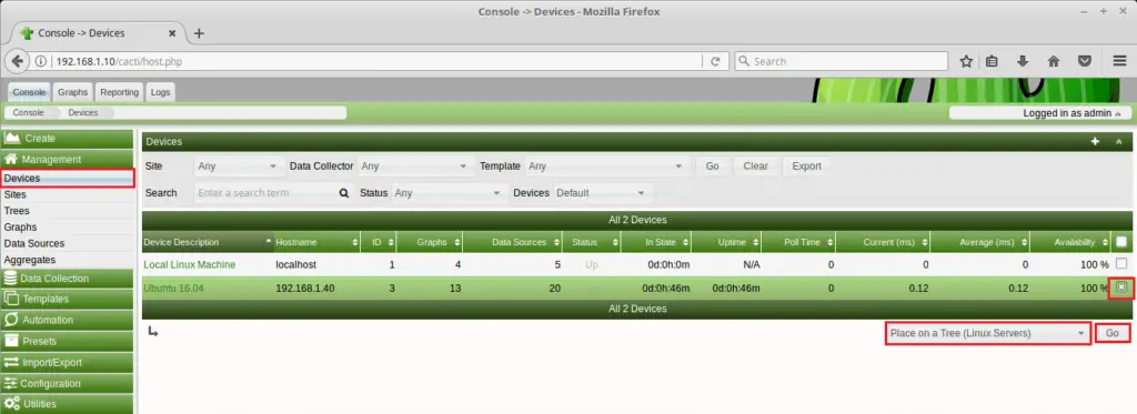 Monitor Remote Linux Servers with Cacti - Add Device to Graph Tree