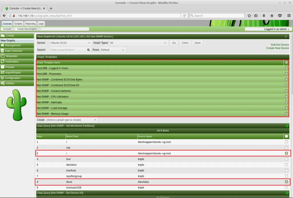 Monitor Remote Linux Servers with Cacti - Choose Graph Templates 1