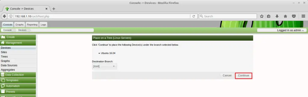 Monitor Remote Linux Servers with Cacti - Place Device on Tree
