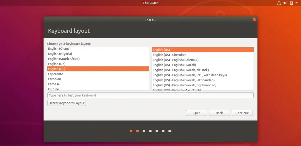 Install Ubuntu 18.04 LTS (Bionic Beaver) - KeyBoard Layout