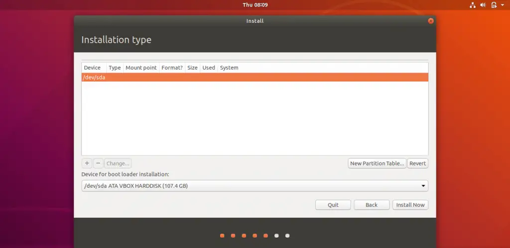 Install Ubuntu 18.04 LTS (Bionic Beaver) - Hard Drive List