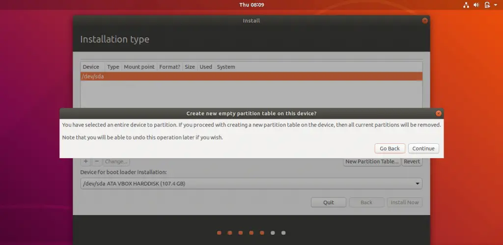 Install Ubuntu 18.04 LTS (Bionic Beaver) - New Partition Table