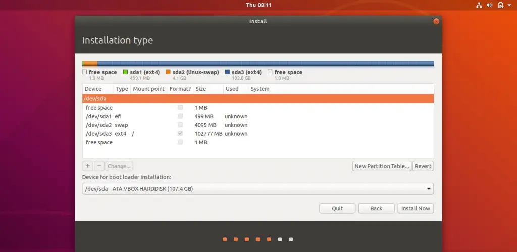 Install Ubuntu 18.04 LTS (Bionic Beaver) - EFI System - Created Partitions