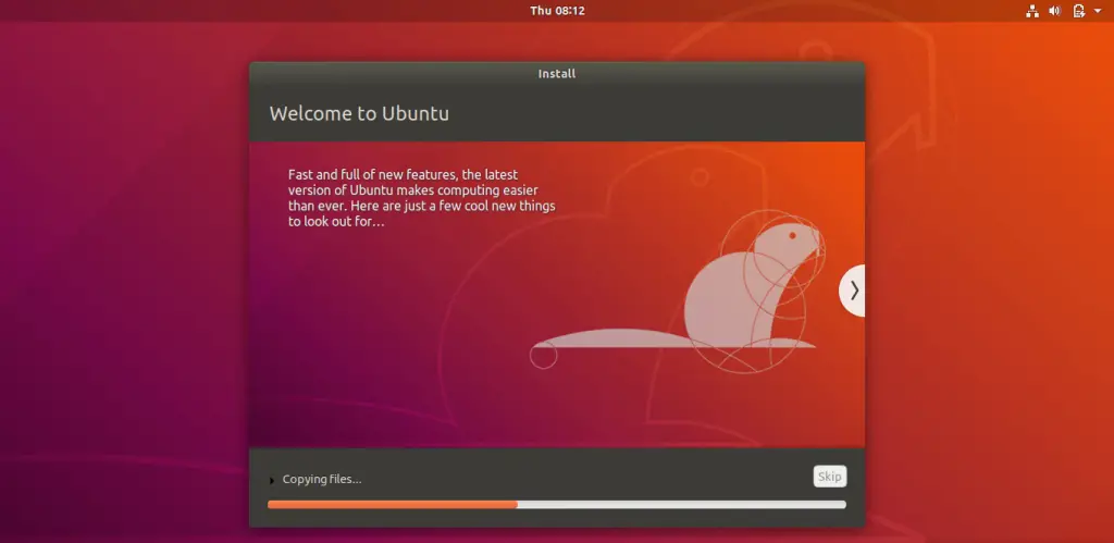 Install Ubuntu 18.04 LTS (Bionic Beaver) - Installation in Progress