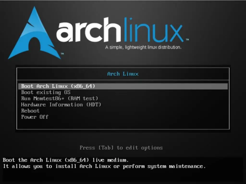 Install Arch Linux 2018 - Installation Menu