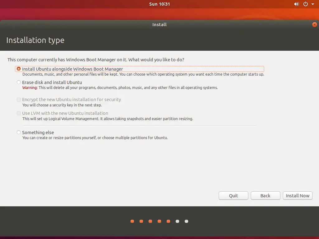 Install Ubuntu 18.04 Alongside With Windows 10 - Install Ubuntu alongside Windows Boot Manager