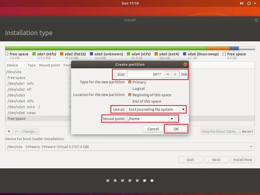 Install Ubuntu 18.04 Alongside With Windows 10 - Home Partition