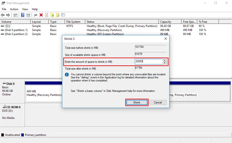 Install Ubuntu 18.04 Alongside With Windows 10 - Shrink Partition