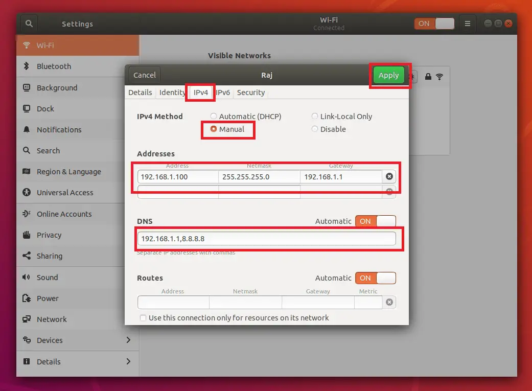 configure static ip address ubuntu 18 04