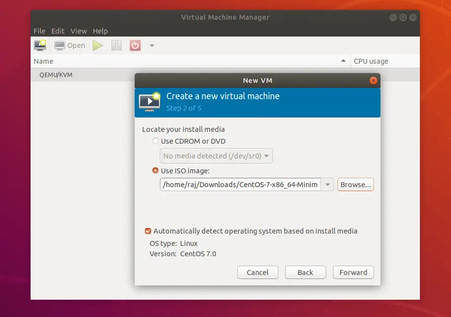 Install And Set Up KVM On Ubuntu 18.04 - New VM - Installation Media