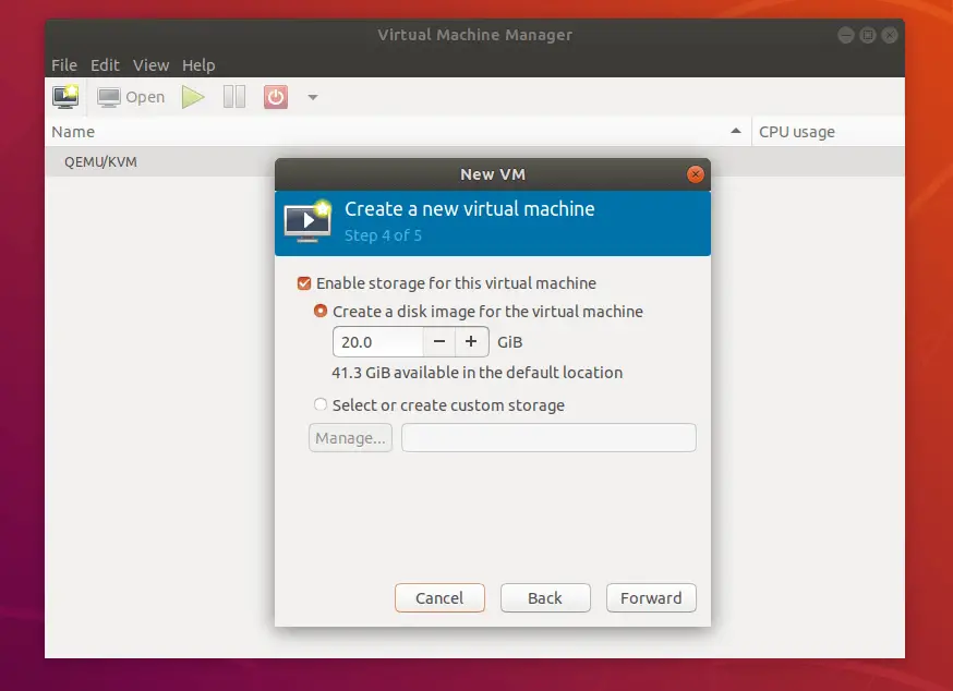 Install And Set Up KVM On Ubuntu 18.04 - New VM - Storage Information