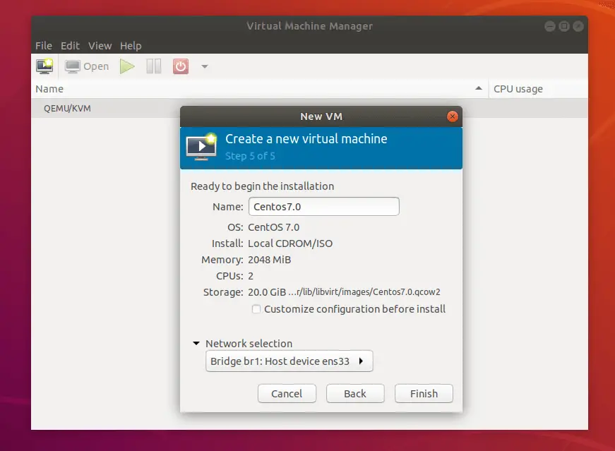 Install And Set Up KVM On Ubuntu 18.04 - New VM - Summary