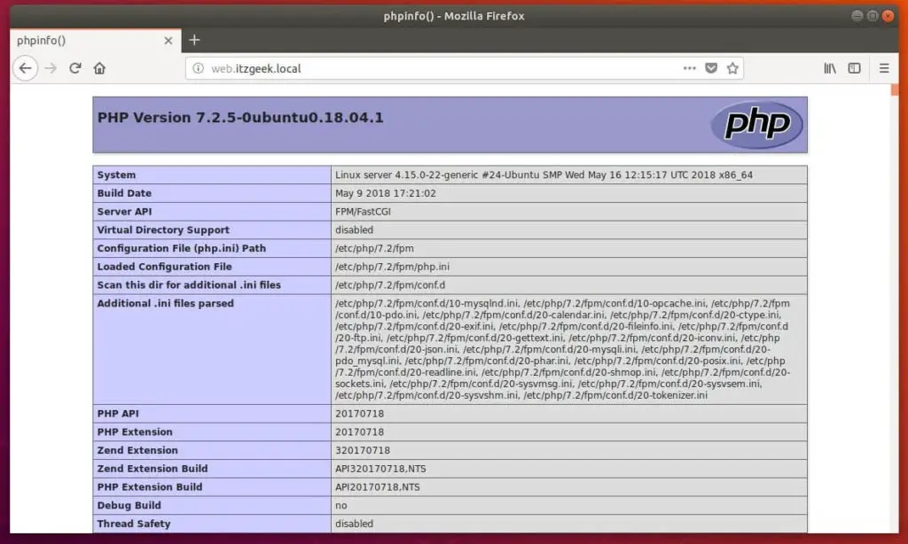 Install Linux, Nginx, MySQL, PHP (LEMP Stack) in Ubuntu 18.04 - PHP Information