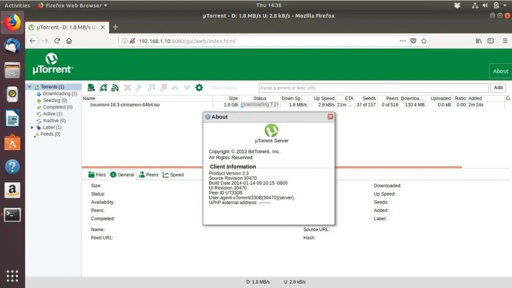 Install μTorrent (uTorrent) on Ubuntu 18.04 - uTorrent Running on Ubuntu 18.04