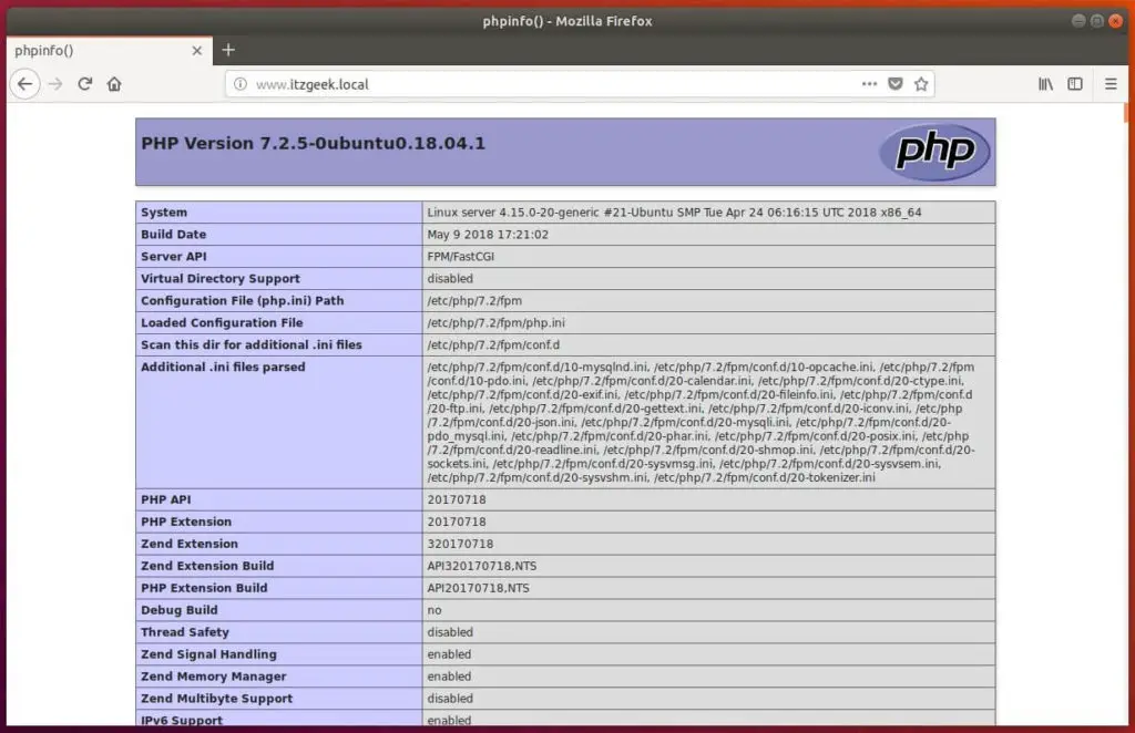 Install Linux, Lighttpd, MySQL and PHP (LLMP Stack ) in Ubuntu 18.04 - PHP Information