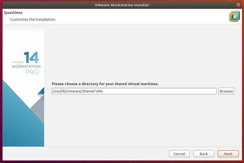 Install VMware Workstation 14 on Ubuntu 18.04 - Directory for shared VMs