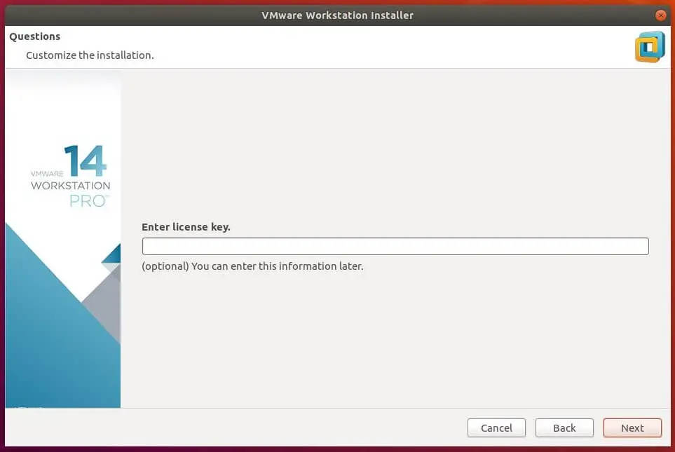 Install VMware Workstation 14 on Ubuntu 18.04 - Enter License Key