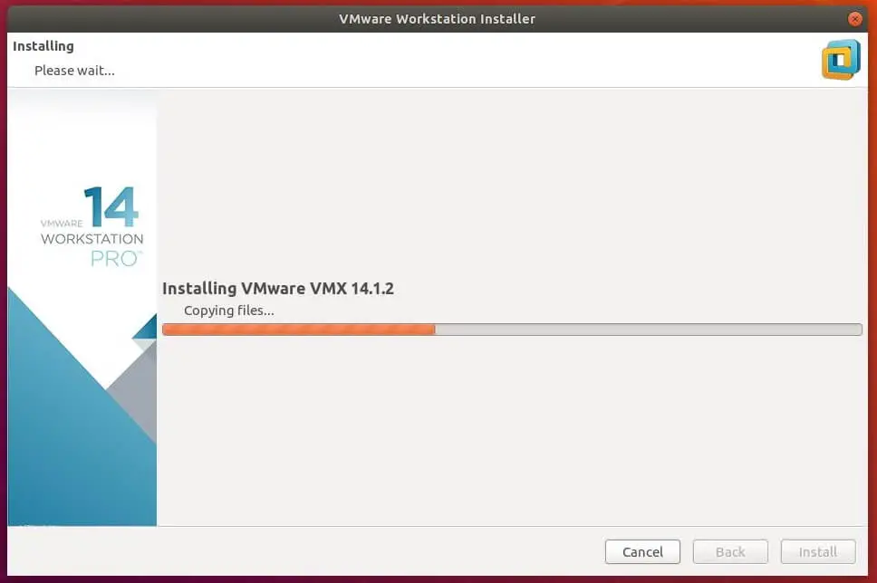 Install VMware Workstation 14 on Ubuntu 18.04 - VMware Workstation Pro Installation is in progress