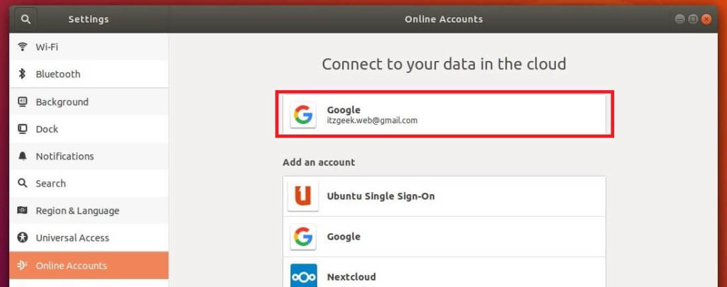 Integrate Google Drive on Ubuntu 18.04 - Connected Google Accounts