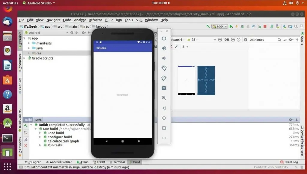 Install Android Studio on Ubuntu 18.04 - Android Studio running on Ubuntu 18.04