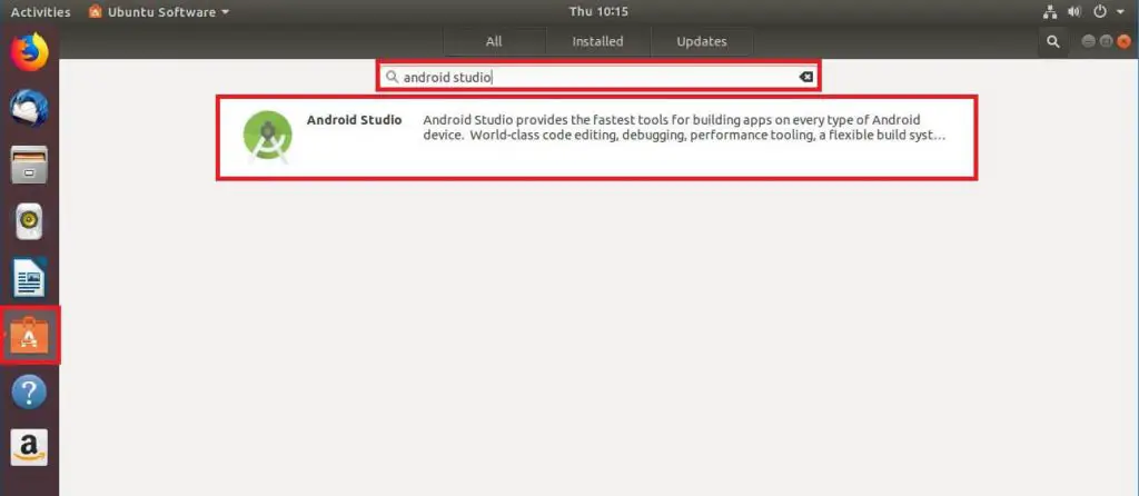 Install Android Studio on Ubuntu using Ubuntu Software center - Search Android Studio