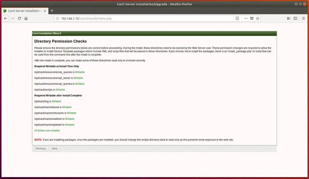 Install Cacti on Ubuntu 18.04 - Directory Permission Checks