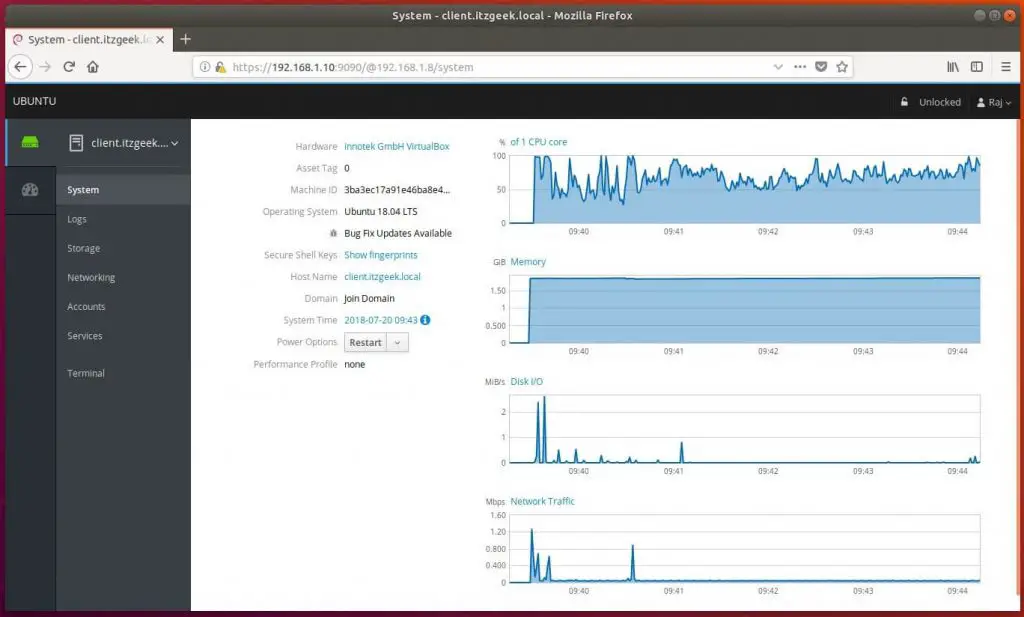 Install Cockpit on Ubuntu 18.04 - Detailed Information of Remote System