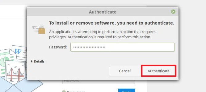 Install Dropbox on Linux Mint 19 - Authorize the installation