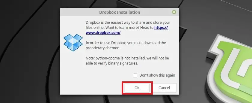 Install Dropbox on Linux Mint 19 - Install Proprietary Daemon