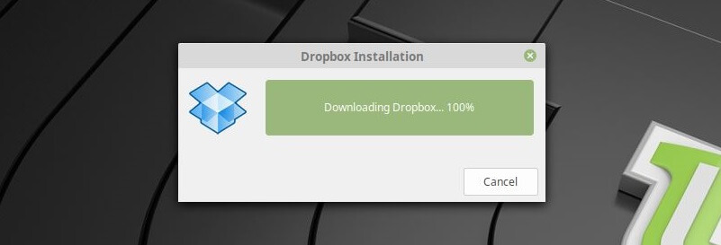 Install Dropbox on Linux Mint 19 - Install in Progress
