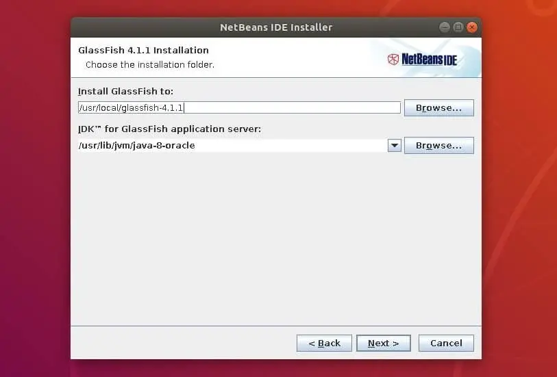 Install NetBeans IDE on Ubuntu 18.04 - Choose GlassFish Folder