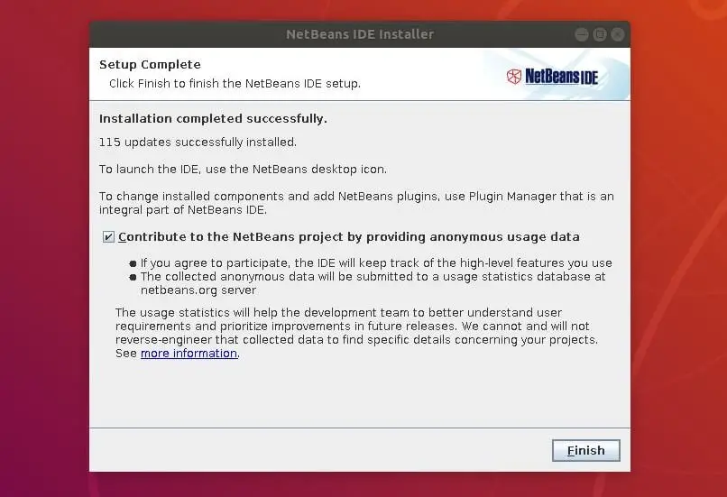 Install NetBeans IDE on Ubuntu 18.04 - NetBeans Installation Completed