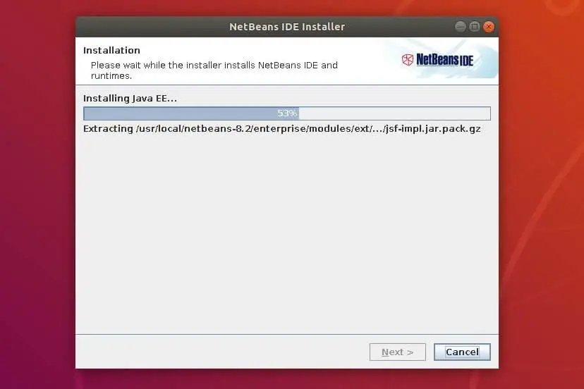 Install NetBeans IDE on Ubuntu 18.04 - Netbeans IDE installation in Progress