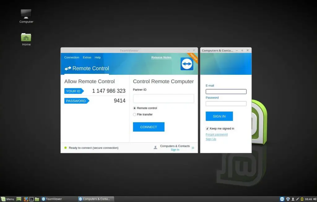 Install TeamViewer on Linux Mint 18 - TeamViewer running on Linux Mint 18